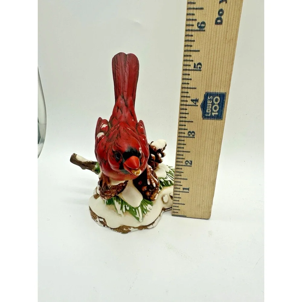 Classic Treasures Porcelain Red Cardinal Bird Figurine Winter Snow Pine Cone 5
